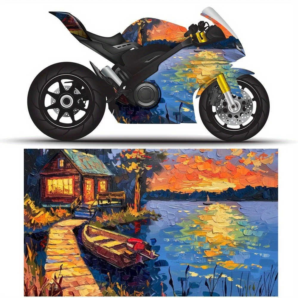 

Наклейка из ПВХ для мотоцикла с прудом лотоса, пленка для кузова мотоцикла, подходит для большинства мотоциклов, виниловая накладка, красивая, дюйм