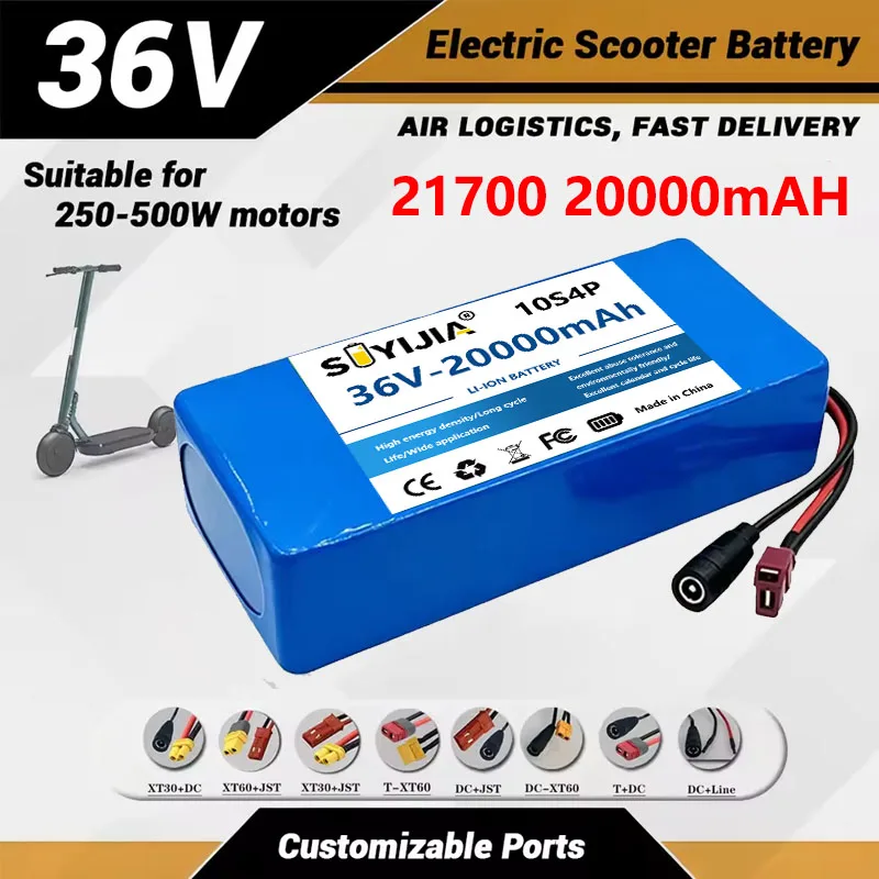 36V 20Ah Battery 21700 10S4P 500W High Power Batteries 42V 20000mAh with BMS Protection