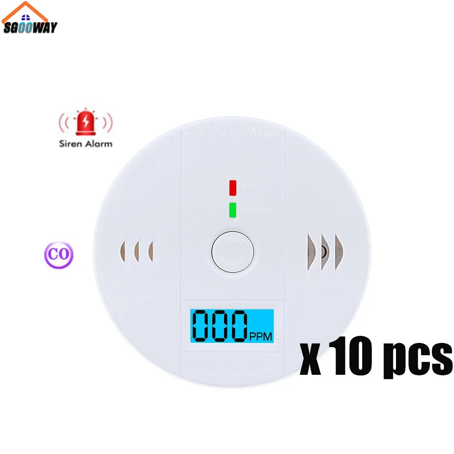 

1-10pcs CO PPM Detector Warning Siren Alarm Carbon Monoxide Detector 85dB Sound LCD Indicator Safe Sensor Home Security