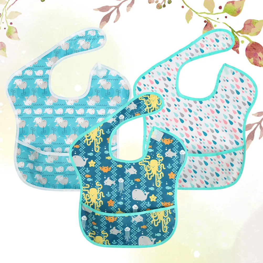

3pcs Waterproof Baby Bib Cute Cartoon Print Durable Adjustable Hook Loop Tug Proof Gift For Baby Shower Newborn Kids Accessory