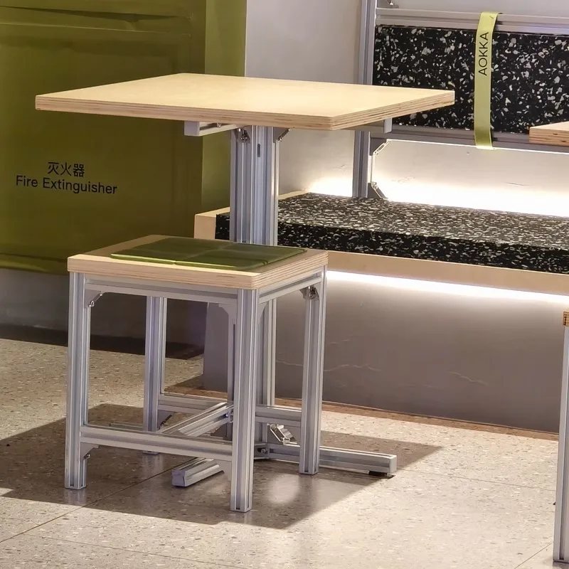 Aluminum profile outdoor movable dining table, display table, ocean board birch industrial wind table