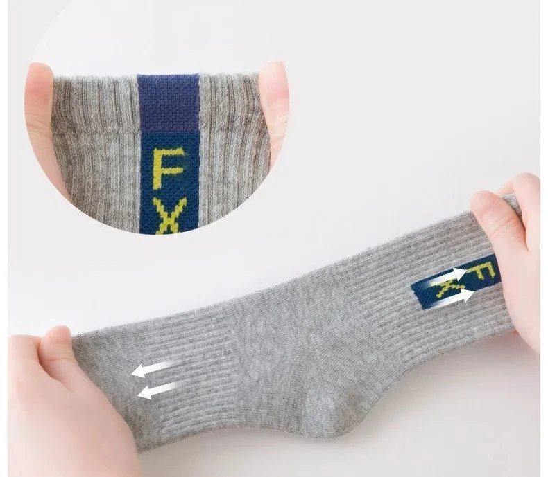 5 Paar Kindersocken, Frühlingssocken aus Baumwolle, mittellange Socken für Kinder, sportliche Socken für Jungen, Crew-Socken – Detail 3