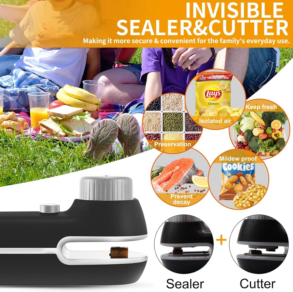 Mini Bag Sealer Rechargeable Handheld Heat Vacuum 2 in 1 Heat Sealer for Chips Plastic Bags Food Storage Snacks Storage Outdoor