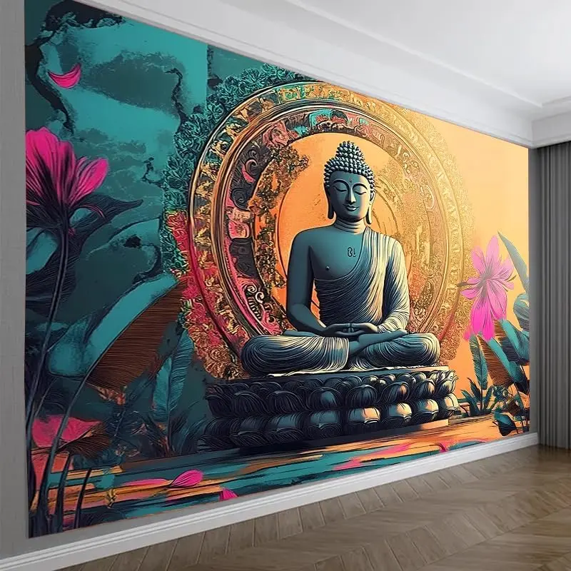 Golden Buddha Meditation Tapestry Zen Spiritual Wall Art Mandala Psychedelic Decor for Bedroom Living Room Yoga Space
