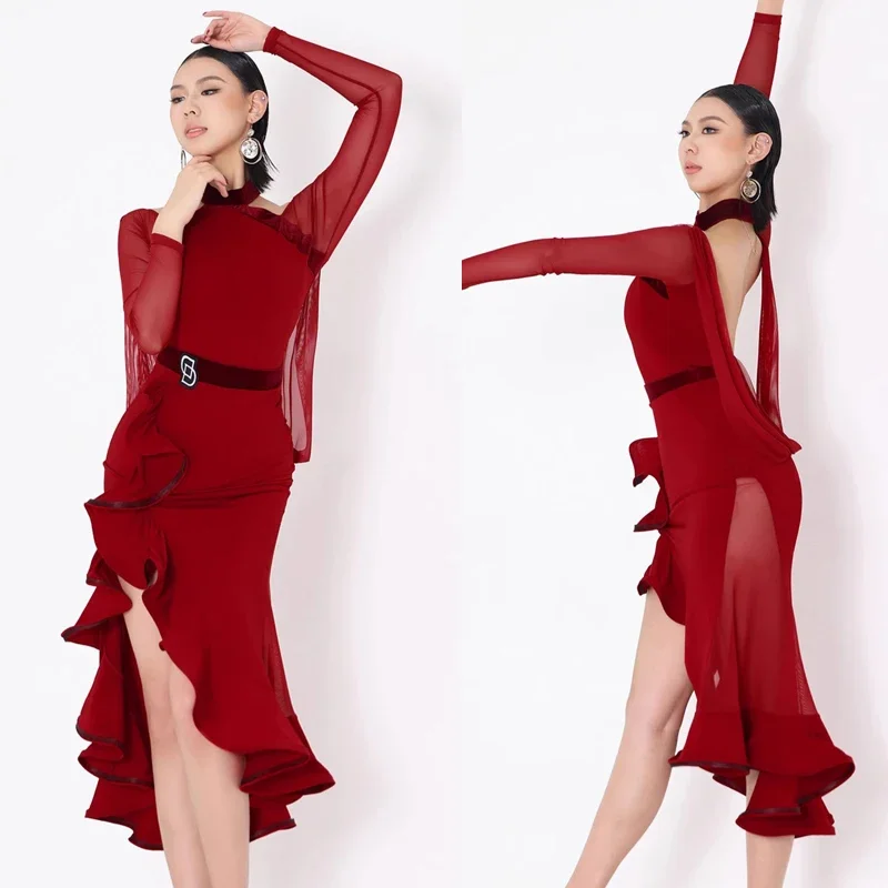 

Fashion Women Ballroom Dance Competition Clothes Adults Latin Dance Costume Female Samba Rumba Performance Dancing Wear