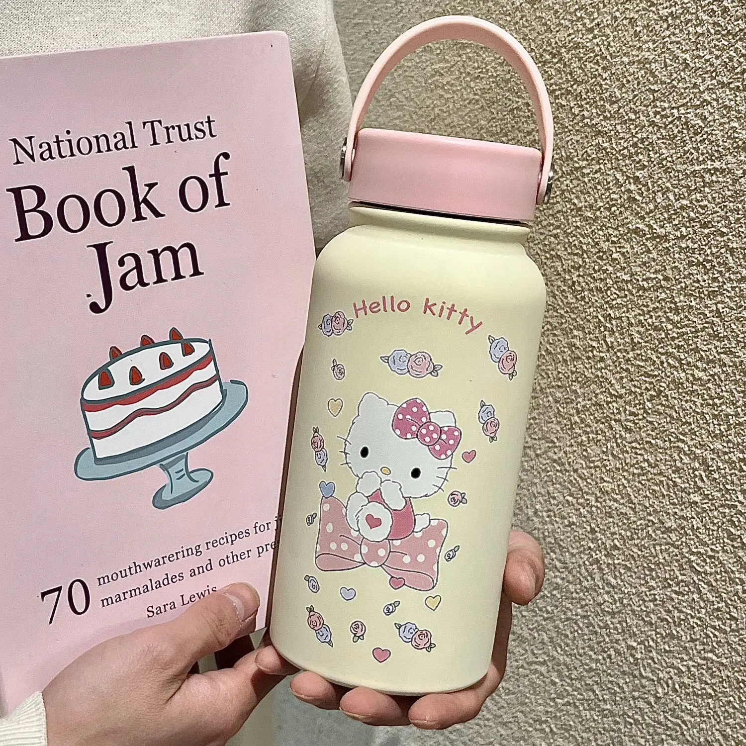 

Hot Pink Hello Kitty Thermos Sus316 Cute Girl Kids Large Capacity Portable Portable Cup Ins Sanrio Station Wagon Anime Water Cup