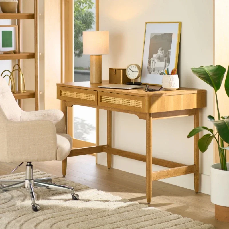 Premium Better Homes & Gardens Springwood Caning Desk, Light Honey Finish desk desks laptop standing desk