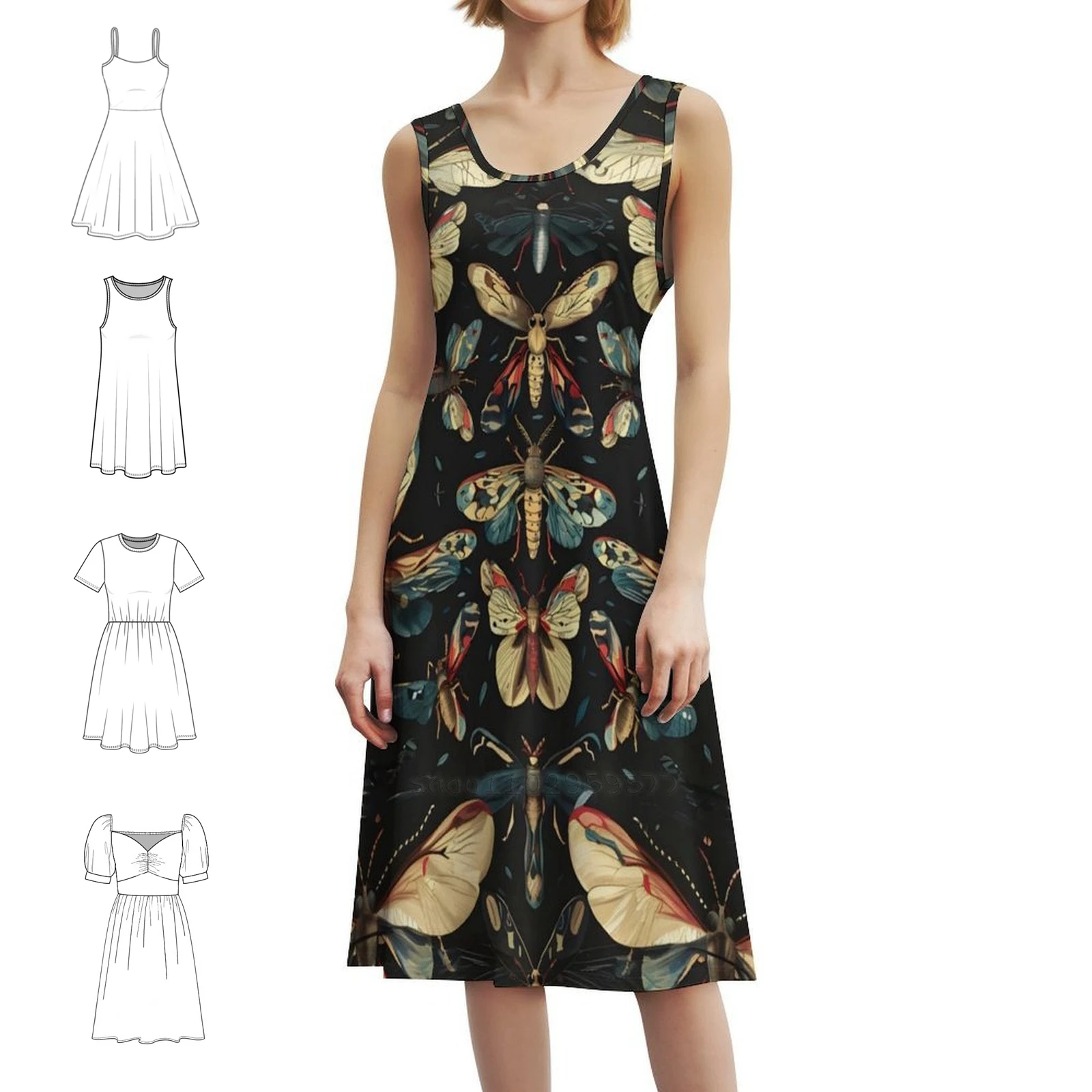 

Платье в корейском стиле с узором «Метки и бабочки» для женщин. Элегантное повседневное платье для вечеринки или повседневного ношения с узором и флом.