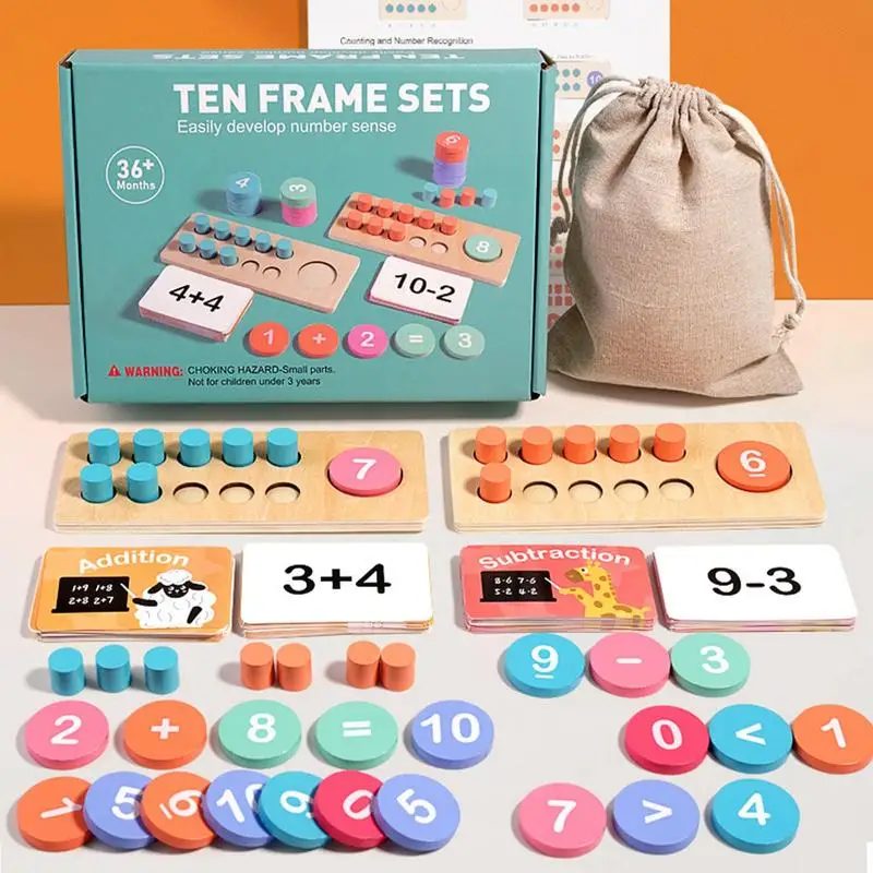 Wooden Ten Frame Set Manipulatives Math Frame Learning Math Manipulatives Materials For Preschool Teacher Classroom For 3-5 Year