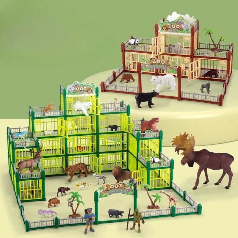 DIY Animal Zoo Dollhouse 330 PCS Kids Building Playset with 4 Large & 12 Small Animals Educational Pretend Play Toy for Children
