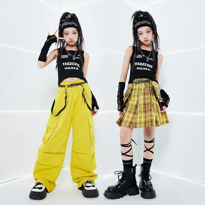 Girls Hip Hop Motorcycle Cropped Jacket Joggers Pants Child Coat Street Dance Skirts Clothes Sets Kids Streetwear Jazz Costumes