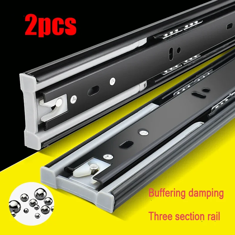 2 Pcs Stainless Steel Drawer Slide Soft Close Drawer Track Rail Sliding Three-Section Cabinet Slides Furniture Hardware