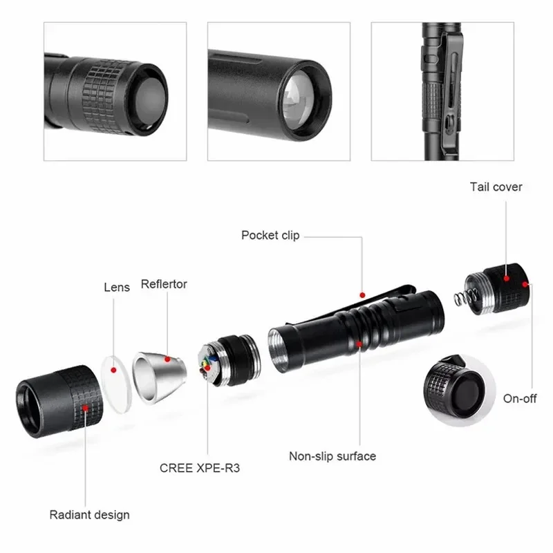 Portable LED Mini Flashlight 1000LM Ultra Bright High Lumen Lantern Tactical Flashlight Camping Outdoor Emergency Lighting Torch