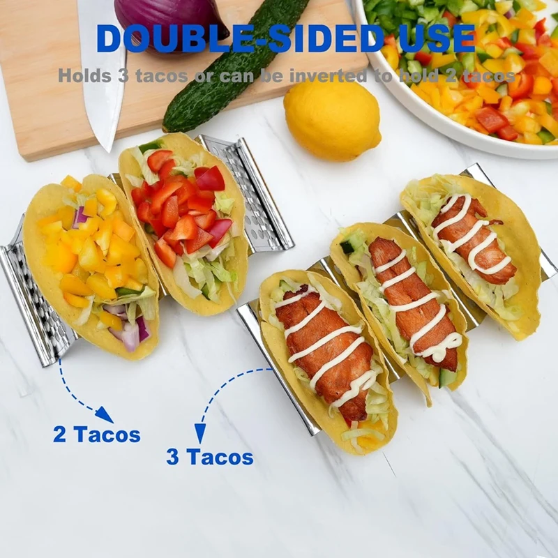 Taco Holders Set Of 6, Stainless Steel Taco Holder Stand, Stylish Taco Shell Holders, Each Metal Taco Stands For 3 Tacos