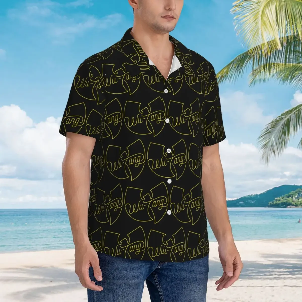 Wu Tang Clan Print Hawaiian Shirts Funny Men Short Sleeve Shirt for Summer Beach Men's Lapel Tops