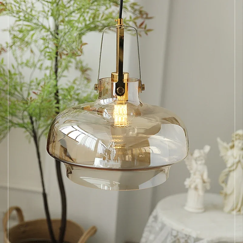 Nordic Glass Pendant Light for Living Room Bedroom bar Cafe Restaurant Home Indoor Hanging Lamp Modern Amber Glass Chandelier
