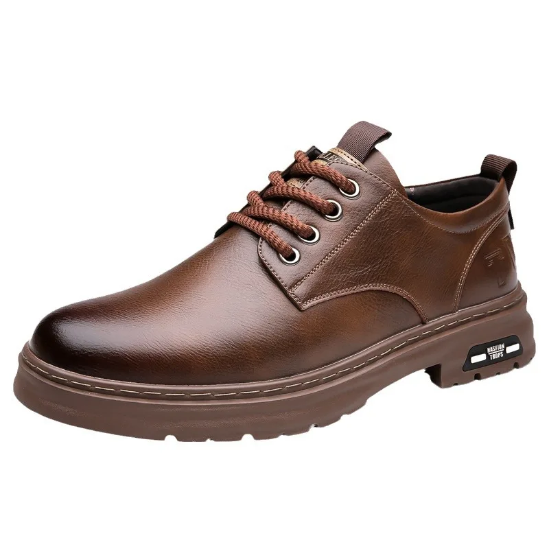 New Trend Men's Outdoor Casual Leather Shoe Man Leather Shoes Lace Free Retro Men's Shoes Antiskid Outdoor Oxford Work Shoes