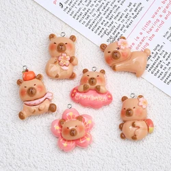 10Pcs Kawaii Cartoon Cherry Orange Capybara Resin Charms Glossy Flatback Animals Earrings Keychains Pendants DIY Jewelry Make