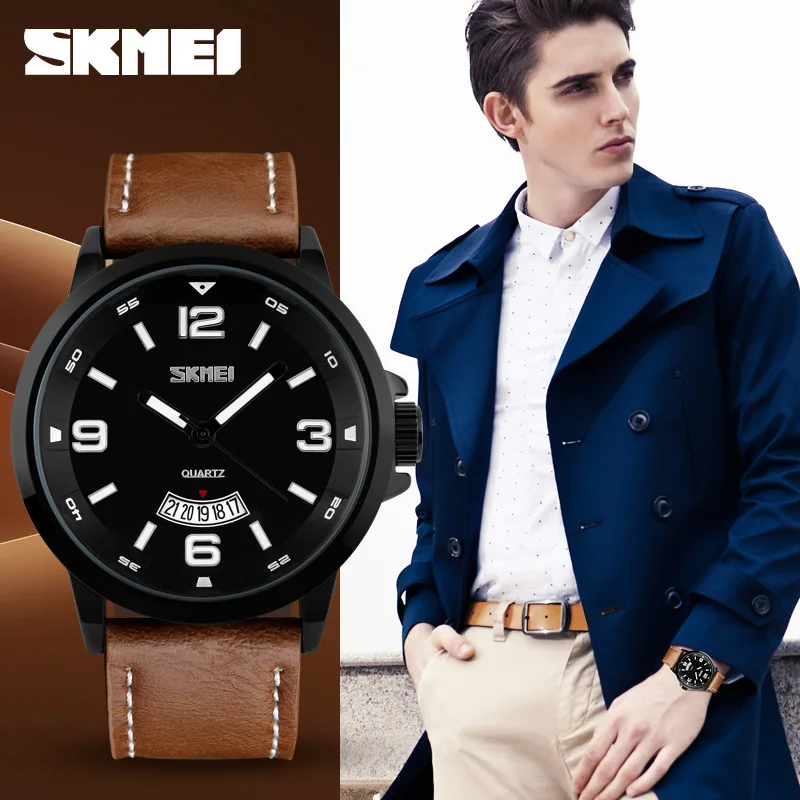 Skmei neue wasserdichte Herren Business Uhr Casual Fashion Quarzuhr Echt leder Studenten uhr