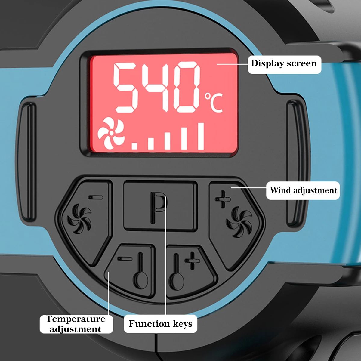 Pistolet à air chaud sans fil avec affichage LED de la température, réglage de la vitesse du vent en option, sans batterie