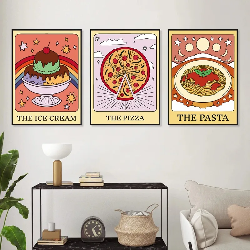 Vintage Cartoon Food Drink Card Pizza Dessert Coffee Posters and Prints Canvas Printing Wall Art Picture for Kitchen Cafe Decor