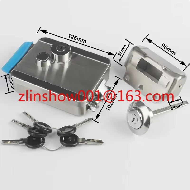 DC12V Electric Rim Lock Stainless Steel Home Video Intercom Access Control System with Keys Electric Gate Door Lock