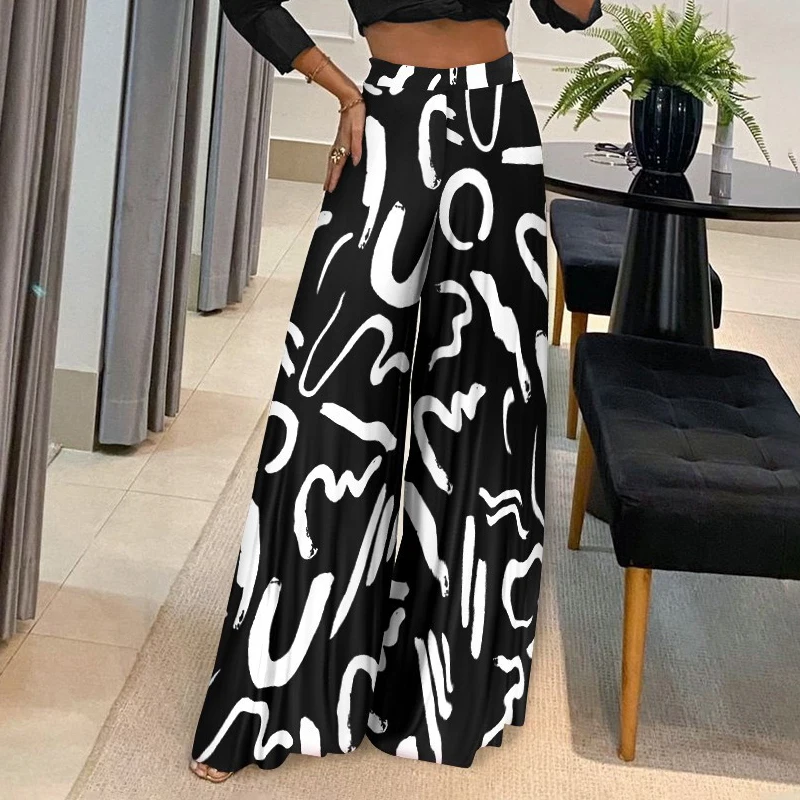 

Printed Long Pants For Women Fashion High Waist Wide Leg Trousers 2024 New Ladies Casual Commuter Vacation Party Loose Long Pant