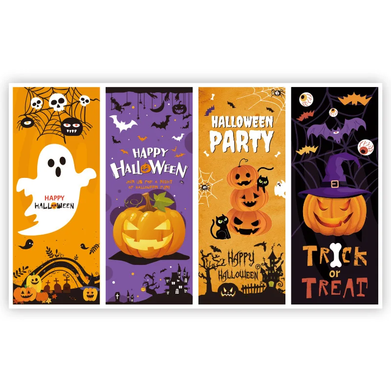 Halloween Sealing Stickers Rectangle Pumpkin Bat Ghost Gift Box Package Decor Adhesive Label Stickers