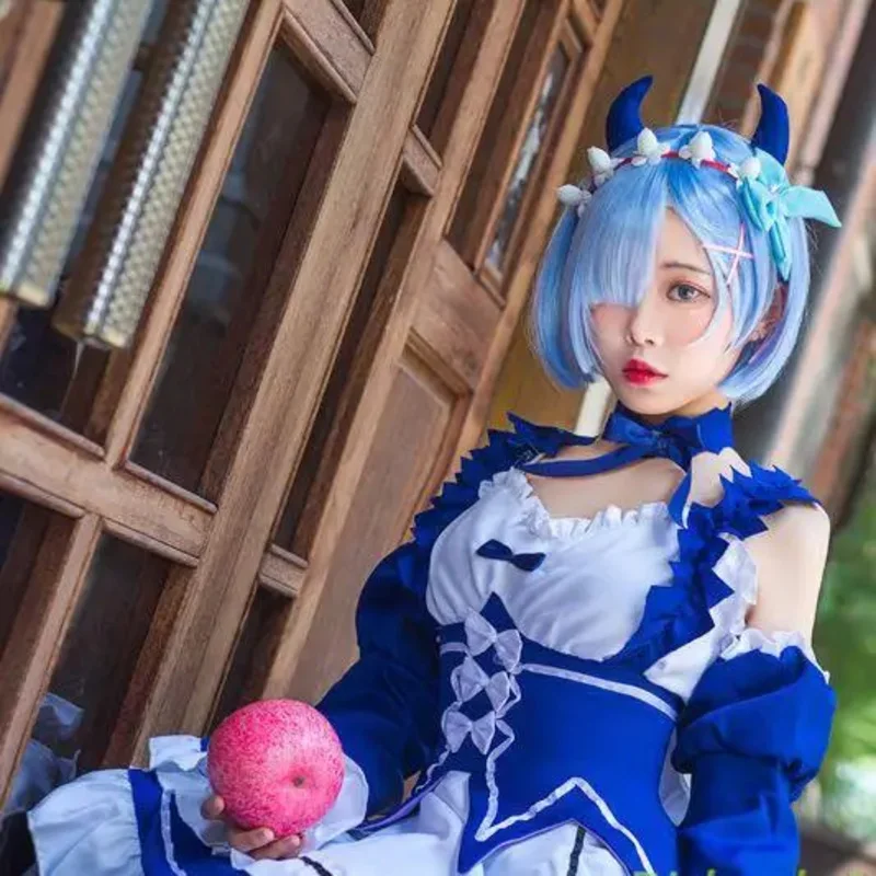 رام ريم تأثيري إعادة: صفر كارا هاجيميرو Isekai Seikatsu الأسود زي الفتيات خادمة الزي المرأة المئزر فستان أزياء الهالوين