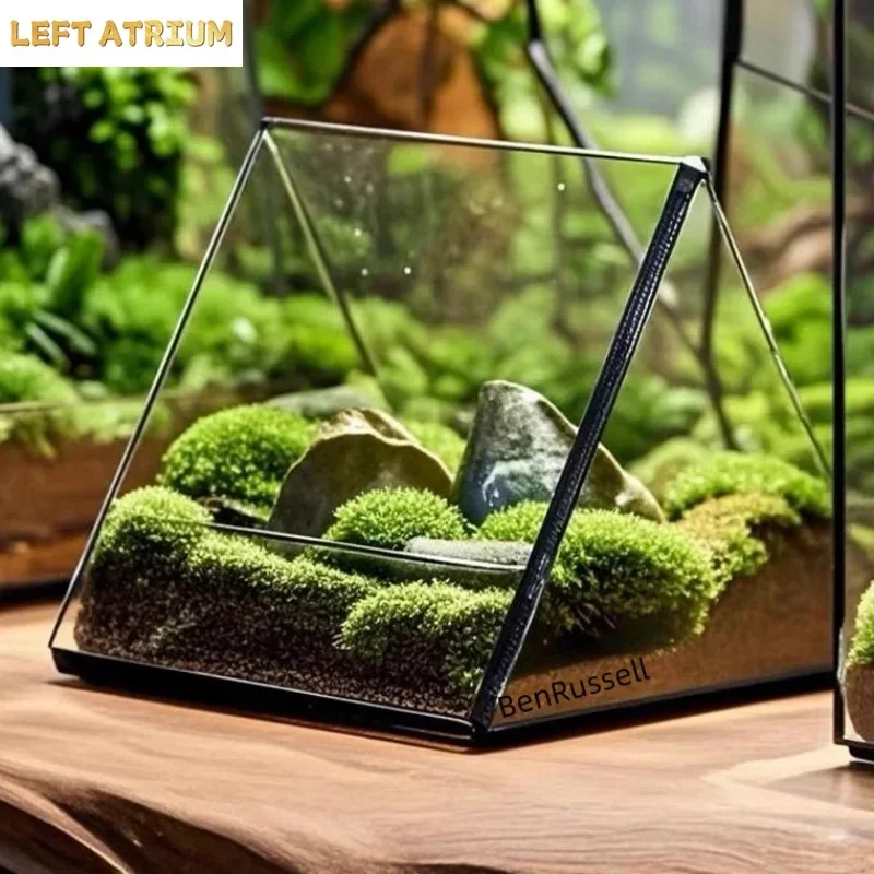 Micro Landscape Triangle Glass Geometric Terrarium Moss Plant Tank Glass Flower Room Ecological Vase Succulent Plant Vase