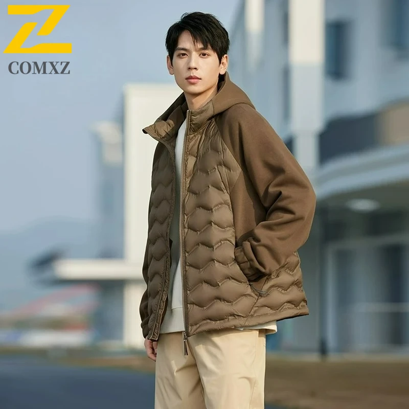 

COMXZ Men Winter Jacket Lightweight Solid Color Hooded Windproof Travel Cotton Padded Jacket Snowy High Quality Quilted Jackets