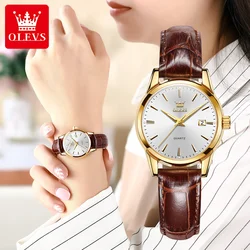 OLEVS Women Fashion Watch Top Luxury Women Quartz Watches Breathable Leather Strap Waterproof Date Business Casual Women Watch