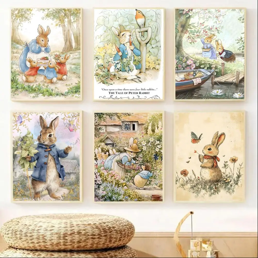 

Cute Cartoon P-Peter Rabbit Painting Calligraphy HD Print Crease Free Mural Art Photos For Living Room Home Wall Decor Canvas