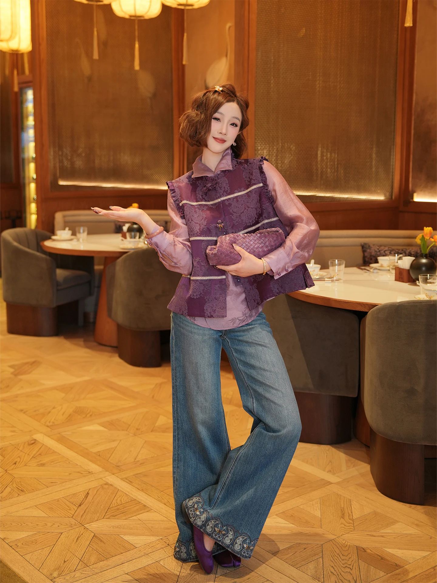 

Джинсы женские расклешенные с вышивкой ручной работы, модные, мягкие, хлопковые, повседневные, с высокой талией, широкие штанины, весна 2026