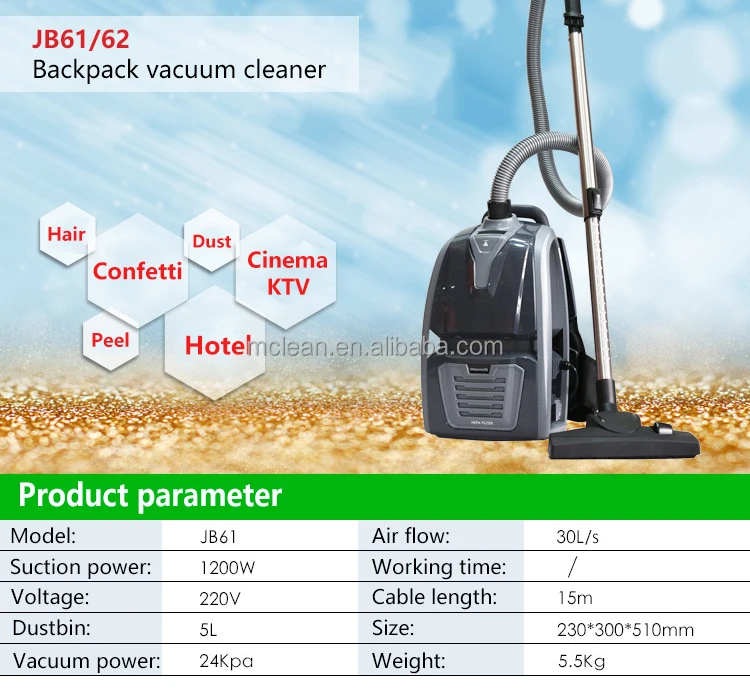 JB61 Commercial Backpack Vacuum Cleaner Available in Factories, Cinemas, Supermarkets with Light Weight