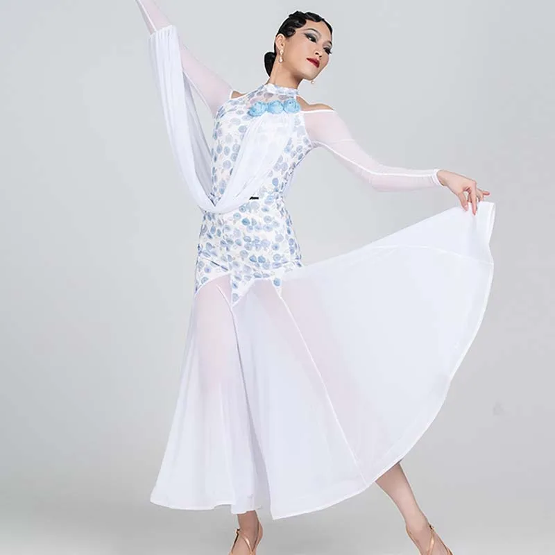 White Ballroom Dance Competition Dress Women Elegant Standard Costume Modern Waltz Perfomance Suit Tango Latin Stage Wear 1176