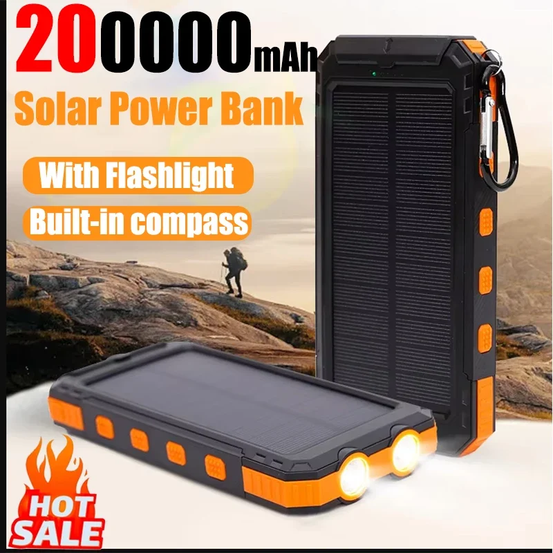 

200000mAh Solar Power Bank Large Capacity Portable Charger Compatible with IOS Android USB-A and USB-C Fast Charging