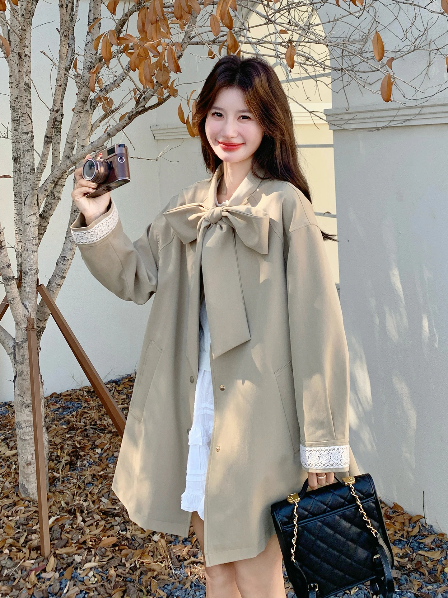 

Unique Beautiful Knot Belted Windbreaker Jacket Women's Spring 2026 New Khaki Mid-Length Casual Coat High Waist Str...
