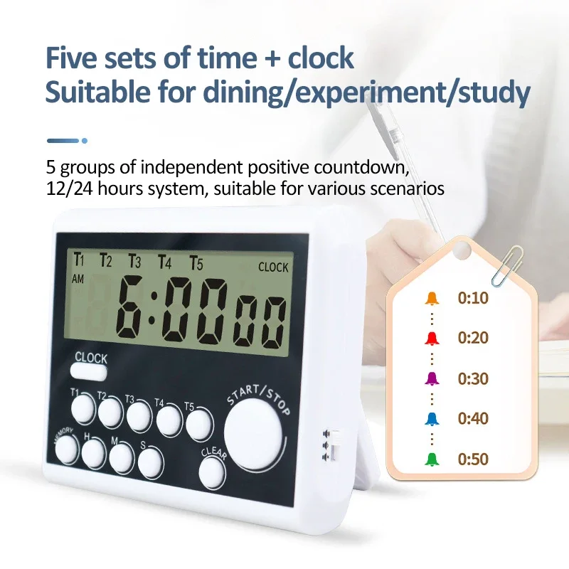 Digital Kitchen Timer 5 Channel Alarm Clock Home Cooking Baking Games Office Timer Kitchen Accessories Alarm Clock With 3 Volume