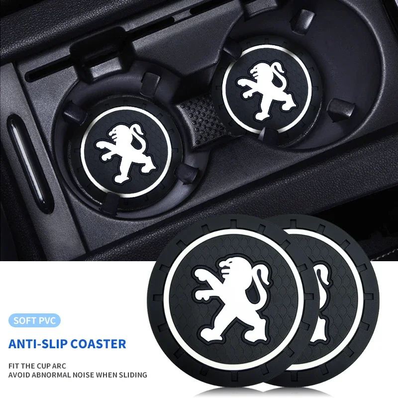 1/2pcs Car Coaster Water Cup Slot Non-Slip Mat Pad Emblem For Peugeot 107 108 206 207 308 307 508 2008 3008 Style Car Styling