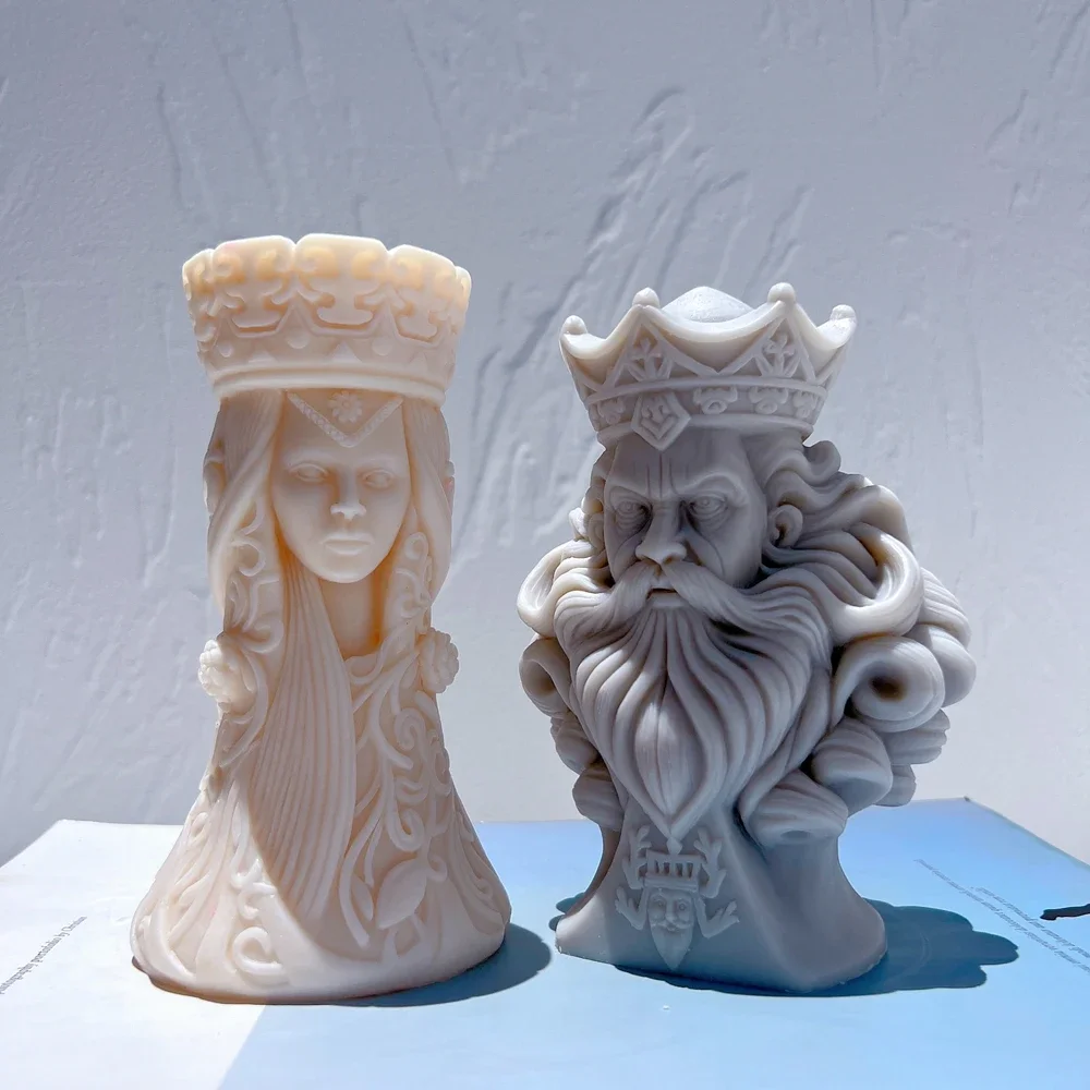 Chess King Queen Knight Rook Candle Mold Resin Figurine Silicone Mould Soy Wax Home Decor Chess Statue Silicone Mold