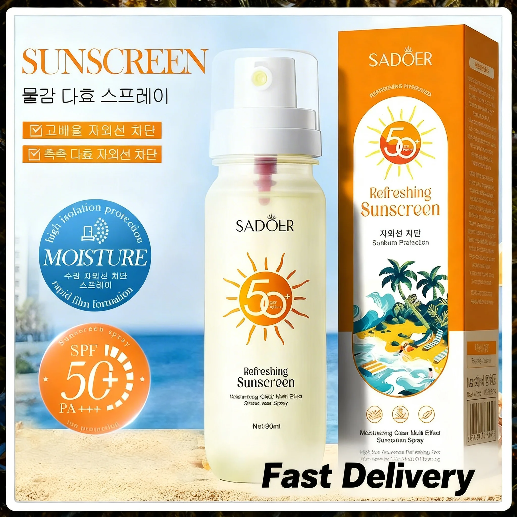 1/2PCS SADOER Spray Protector Solar Refrescante SPF50+, Control de Grasa, Hidratante, Crema Solar Protectora UV Multiefecto Transparente para Rostro