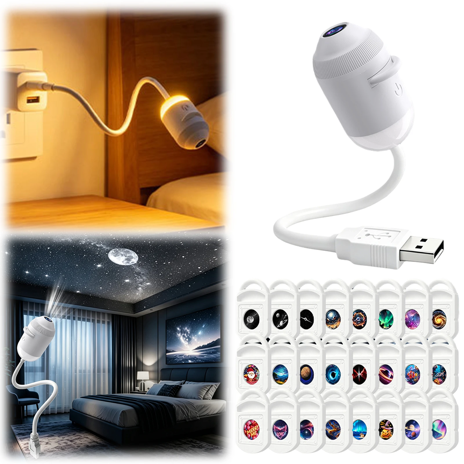 HD 2-in-1 Galaxy Star Projector 360 Rotating Galaxy Light Star Projectors USB Powered Plug and Play for Kids Bedroom Room Decor