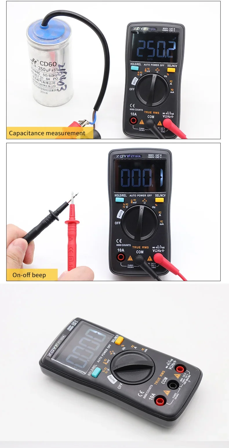 ZOYI Digitalmultimeter 6000 Count True Effective Value Multifunktions-Multimeter Voltmeter ZT-102A Serie Tragbarer Werkzeugtester – Detail 4