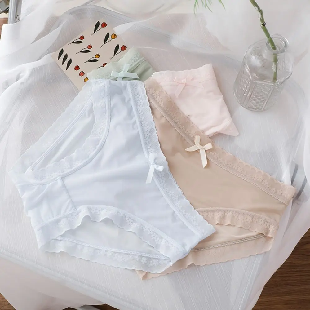

Ultra Thin Bow Underwear Underpants Briefs For Women Ruffles Women Thong Ice Silk Panties Female Lingerie Traceless Panties
