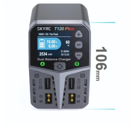 SKYRC T120 AC Lipo Battery Balance Charger Dual 5A 2X60W for 2-4S NiMH / NiCd / LiPo / LiFe / Lilon / LiHV RC Car Charger