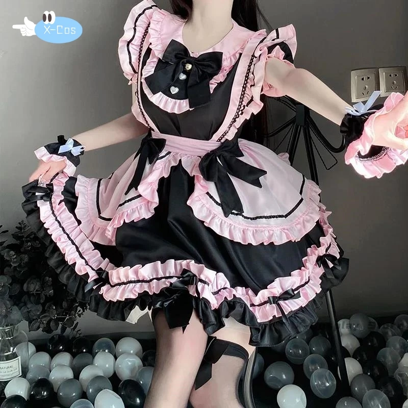 

Anime Heavy Industry Maid Lolita Short Skirt New Sweet Black and Pink Maid Costume Cos Costume Lolita Soft Girl Dress