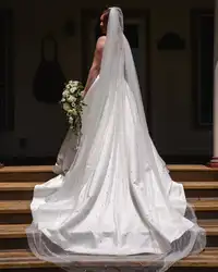 TOPQUEEN V09 Wedding Veil with Pearls 3 Meter Long Bridal Veils Beaded Cathedral Length 3M wide Dramatic 1 Tier Customizable