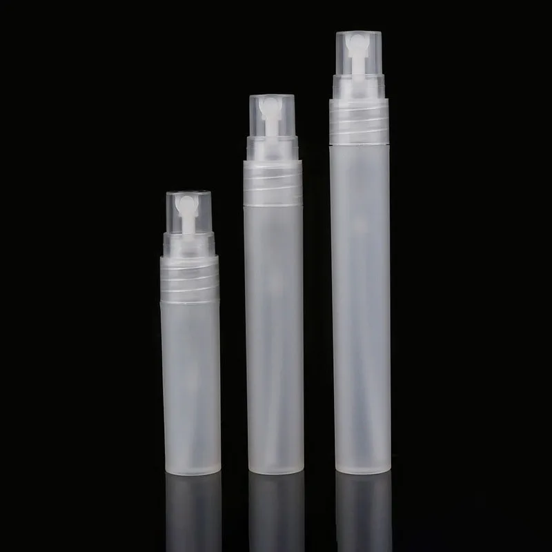 

100pcs/lot 5ml 8ml 10ml Frosted Perfume Pen Plastic Spray Bottle Atomizers Clasp Refillable Small Sample Trial Size Vial