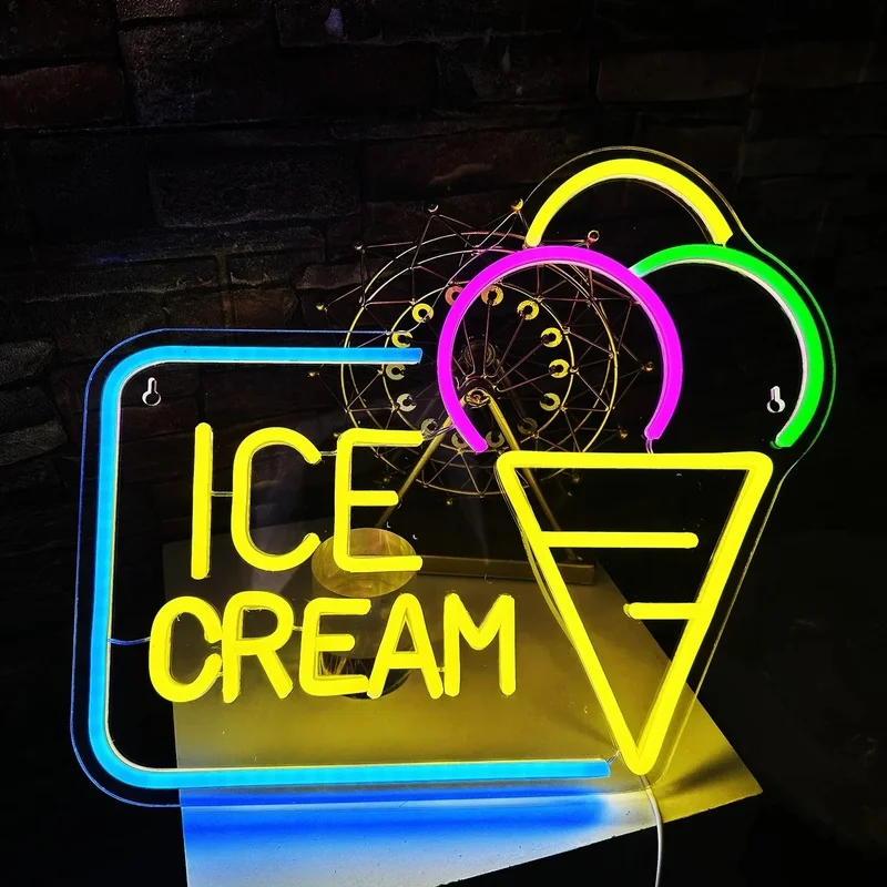 Ineonlife Personalized Custom LED Neon Sign Ice Cream Party Home Room Store Mall Restaurant Studio Wall Decor Creaitve USB Light